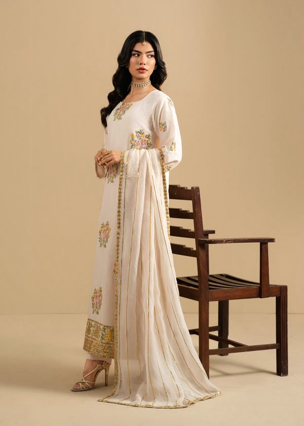 LAAM-3PC DHANAK EMBROIDERED SHIRT WITH DHANAK EMBROIDERED SHAWL AND TROUSER