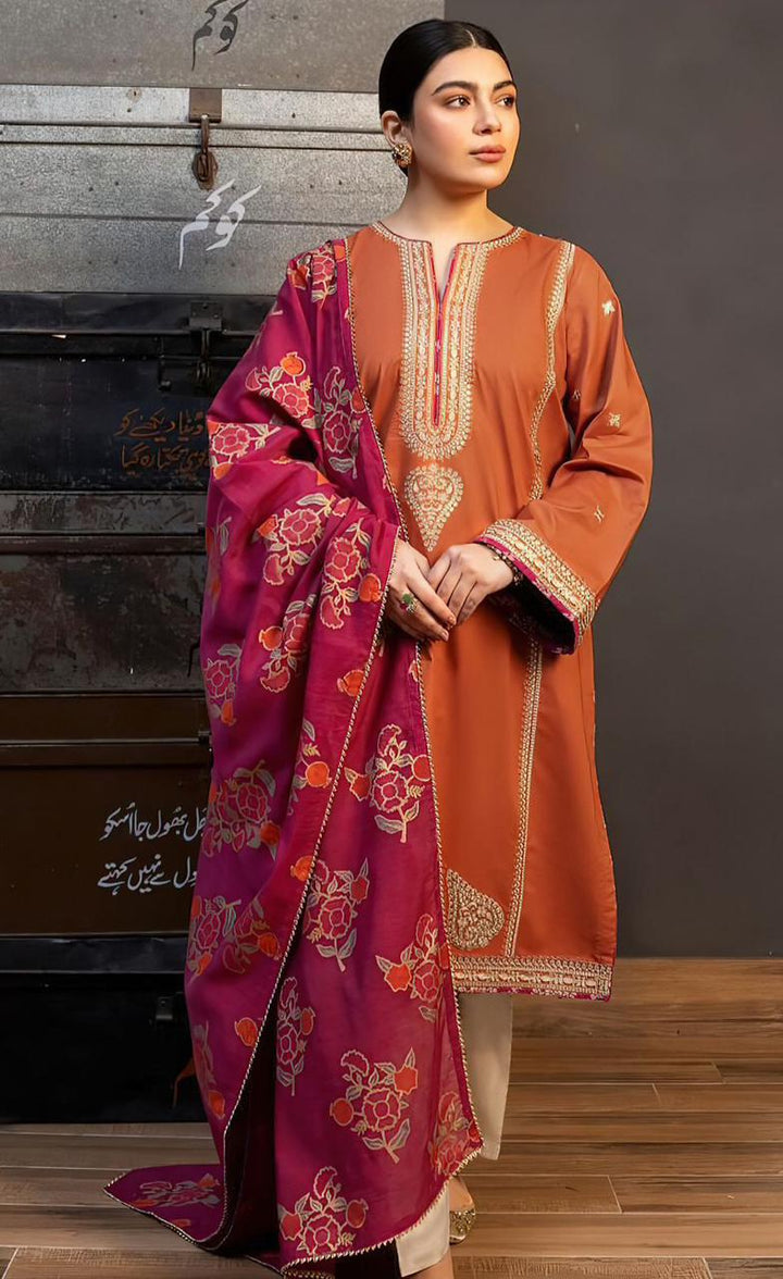 Coco By Zara Shahjahan - 3PC Dhanak Embroidered Suit  - USME-015052