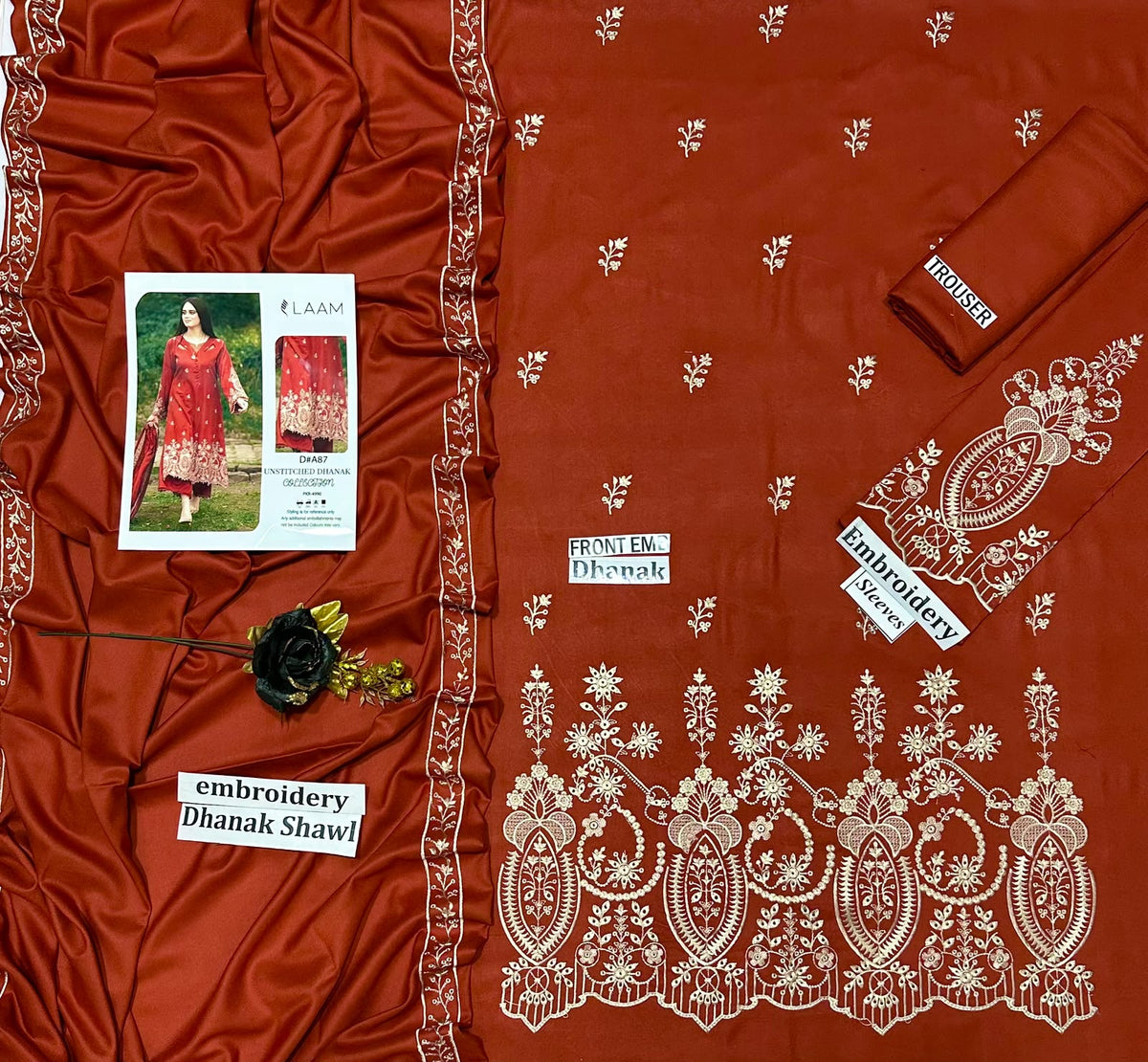 Laam - 3PC Unstitched Dhanak Embroidered Suit