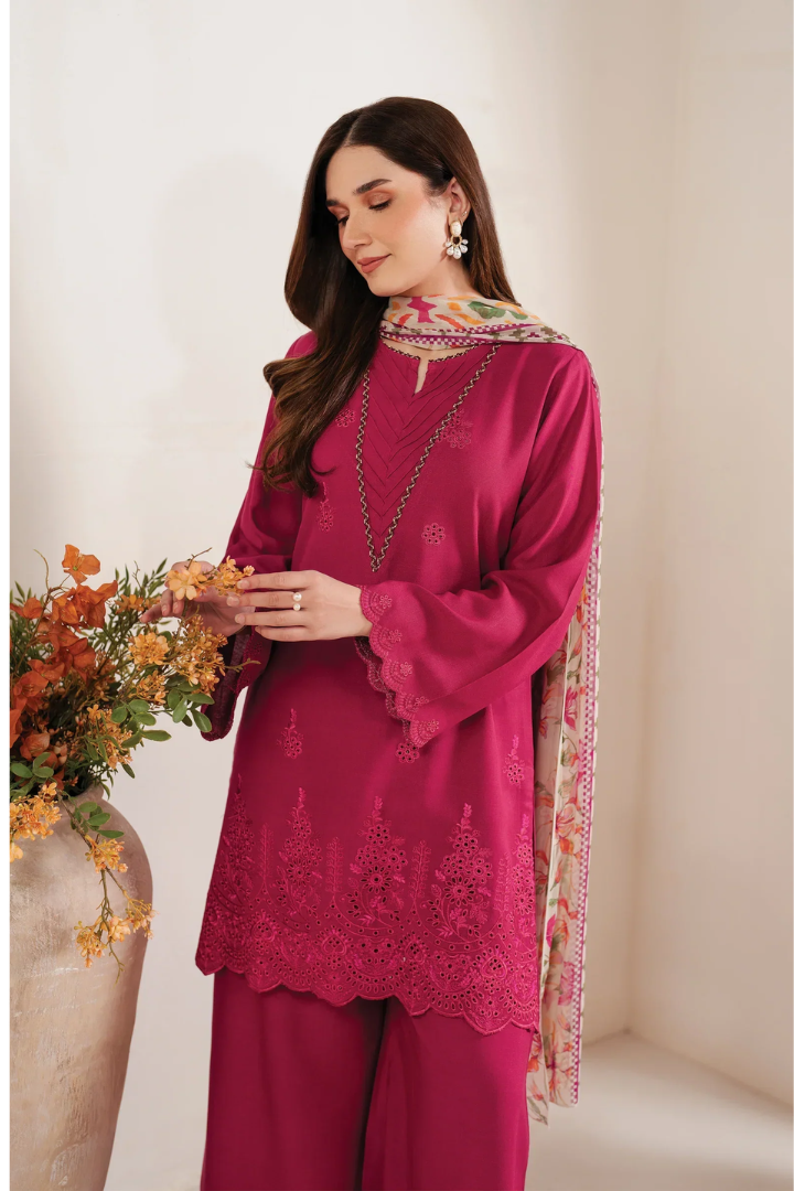 Sapphire - Dhanak 3-Piece Unstitched Embroidered Suit