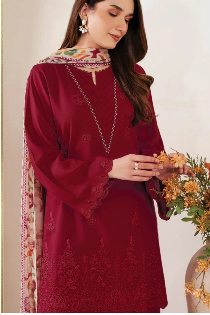 Sapphire - Dhanak 3-Piece Unstitched Embroidered Suit