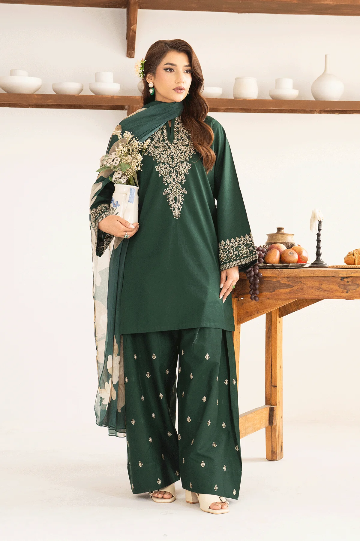 Aasna - Dhanak 3-Piece Unstitched Embroidered Suit