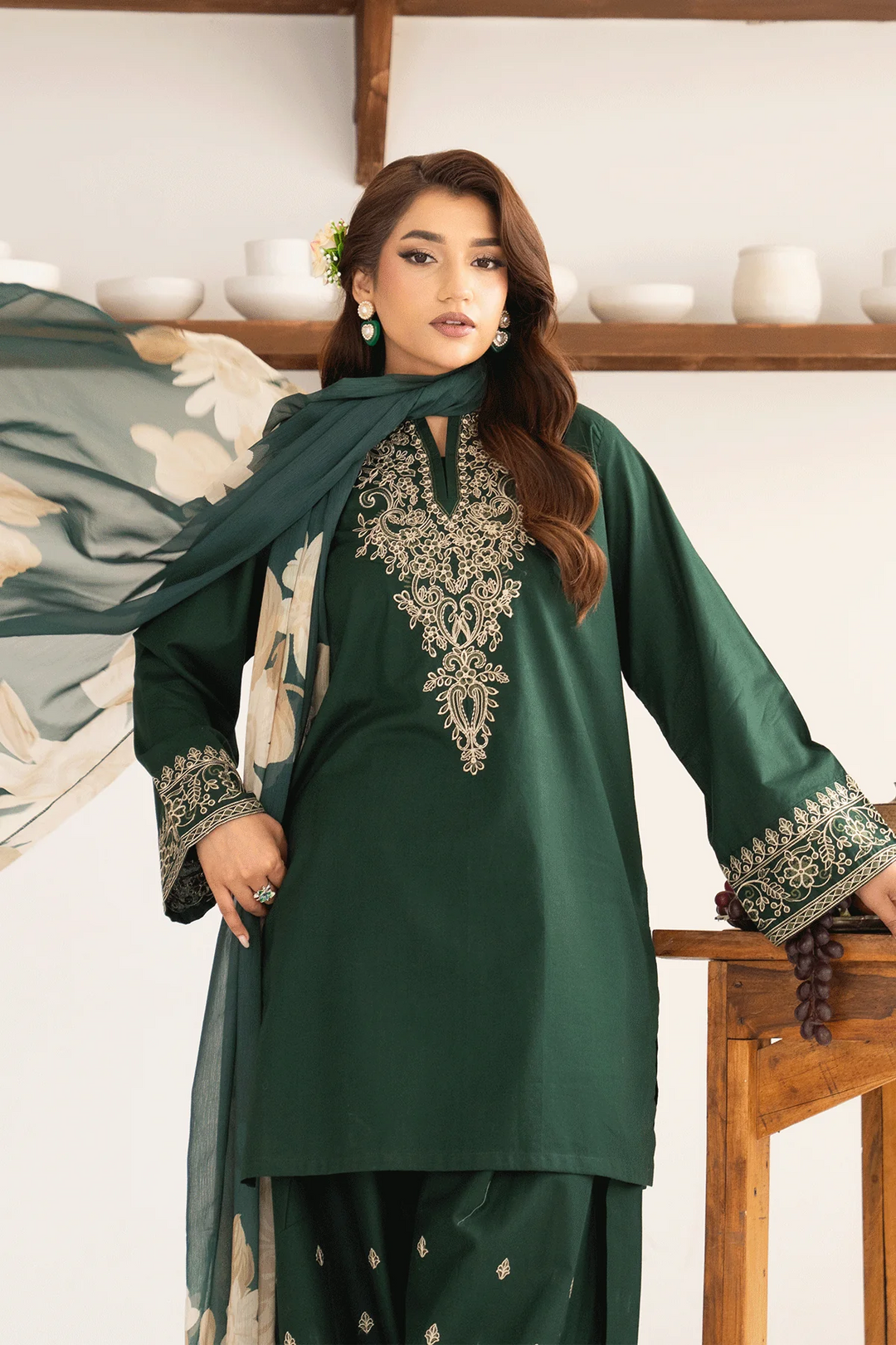 Aasna - Dhanak 3-Piece Unstitched Embroidered Suit