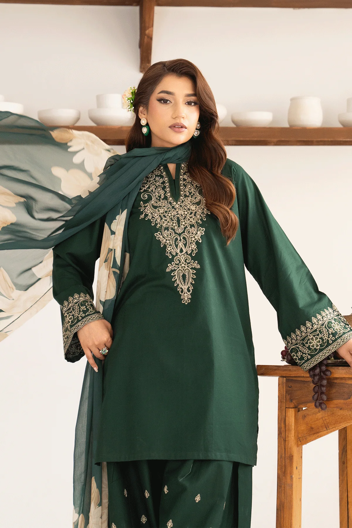 Aasna - Dhanak 3-Piece Unstitched Embroidered Suit