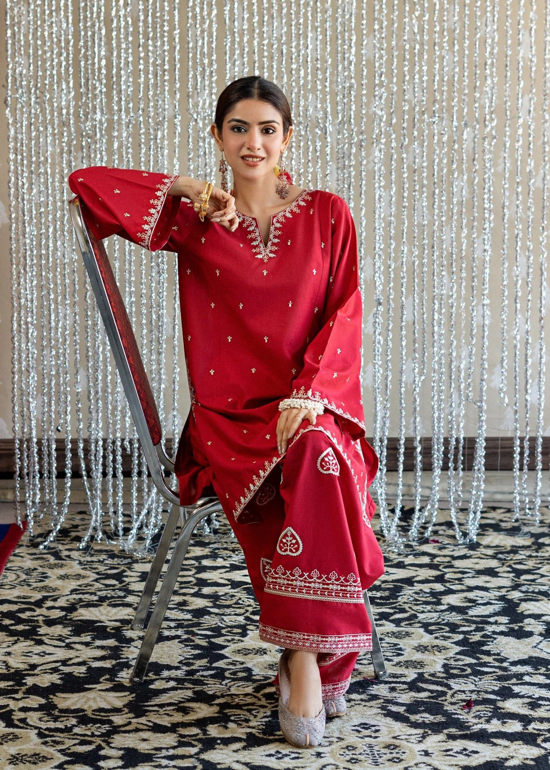 Red Rose 2 Piece - Unstitched Dhanak Embroidered Suit