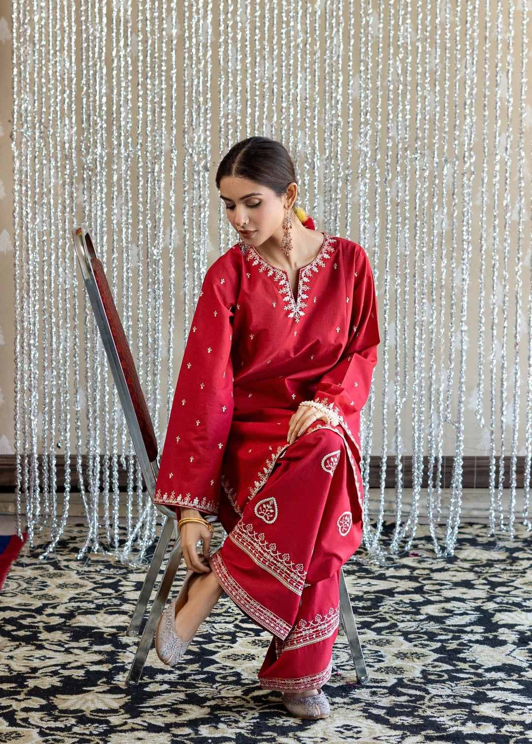 Red Rose 2 Piece - Unstitched Dhanak Embroidered Suit