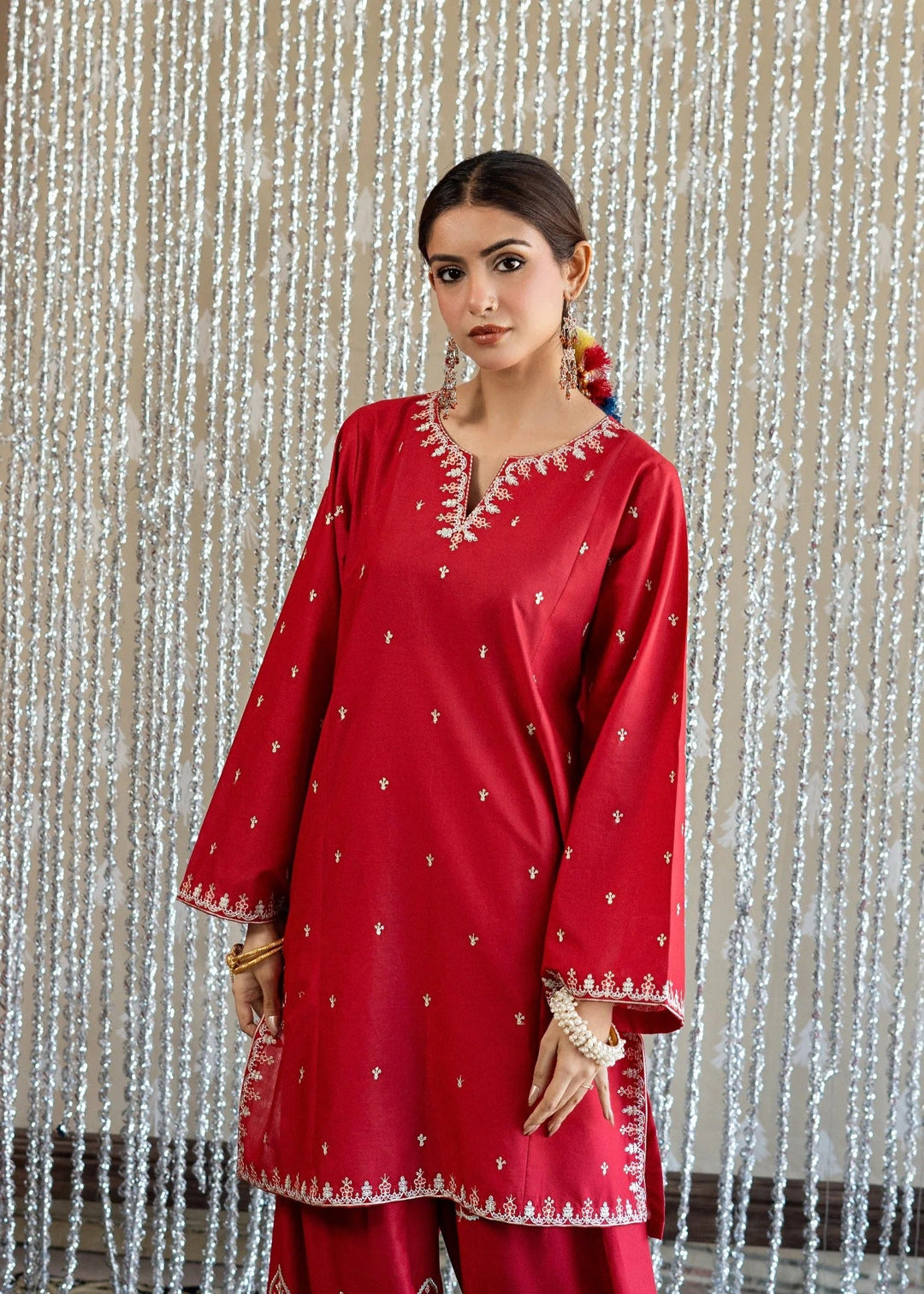 Red Rose 2 Piece - Unstitched Dhanak Embroidered Suit