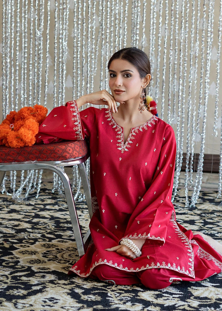 Red Rose 2 Piece - Unstitched Dhanak Embroidered Suit