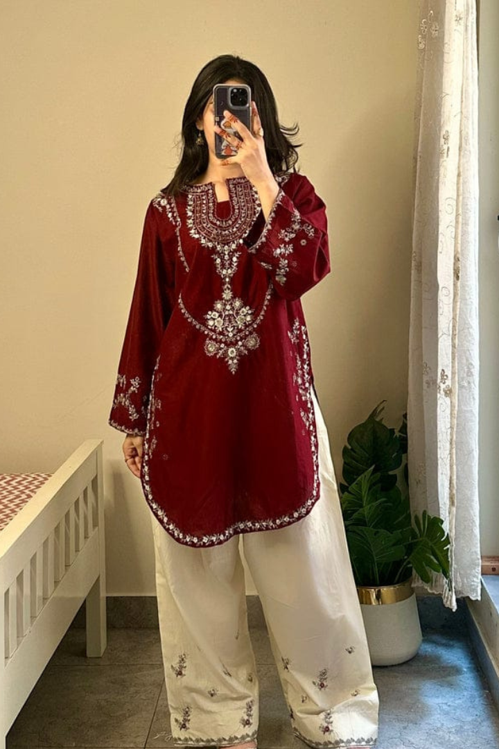 Anmol - 2PC Unstitched Dhanak Embroidered Suit