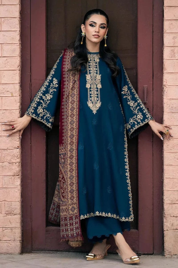 Izal - Unstitched 3 Piece Embroidered Dhanak Suit