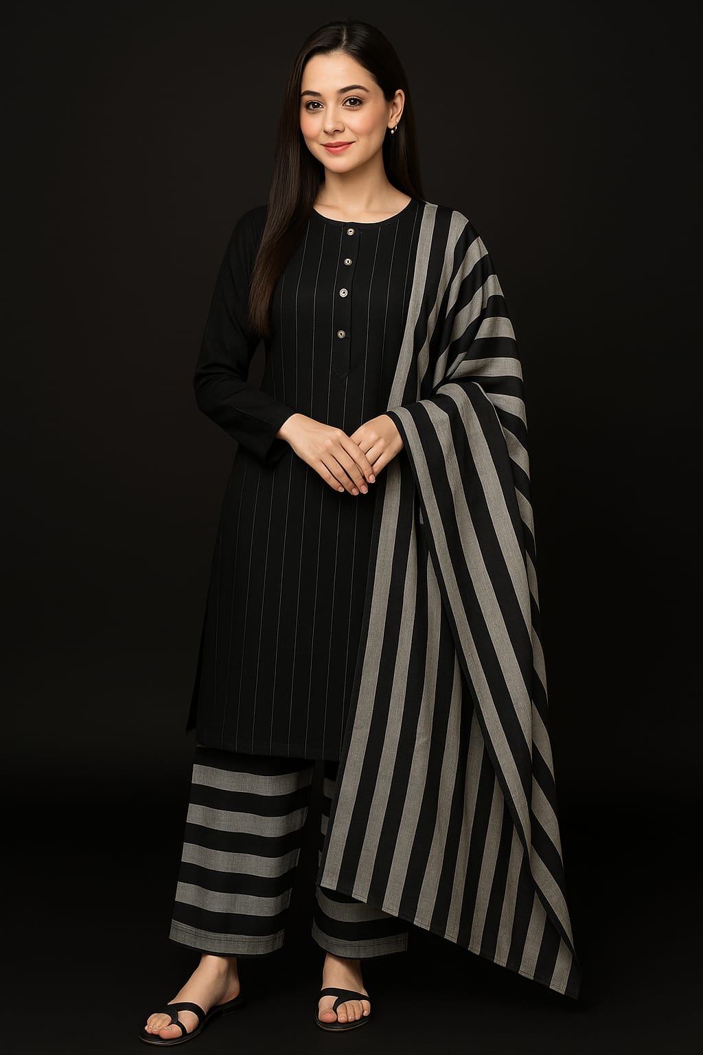 Khaadi Multani Susi 3 Piece Unstitched Suit – Black & Grey