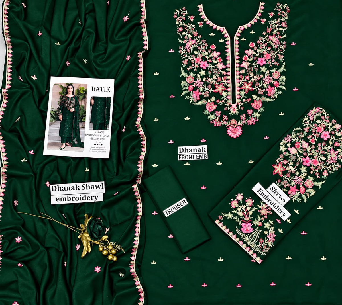 Batik Winter Olive – 3PC Unstitched Dhanak Embroidered Suit
