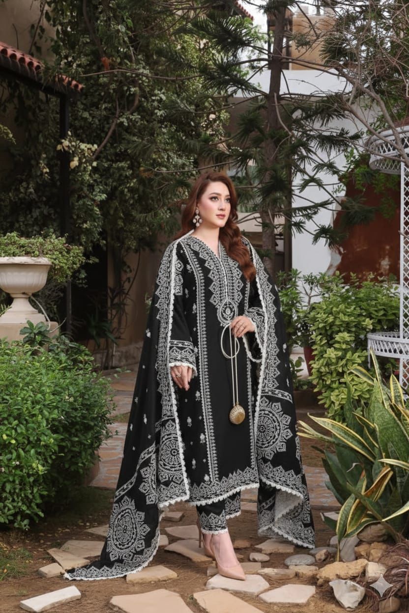 Aneela's - Dhanak 3-Piece Unstitched Embroidered Suit