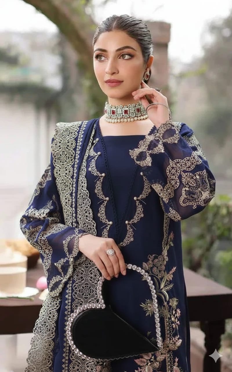 KAHF - Dhanak 3-Piece Unstitched Embroidered Suit