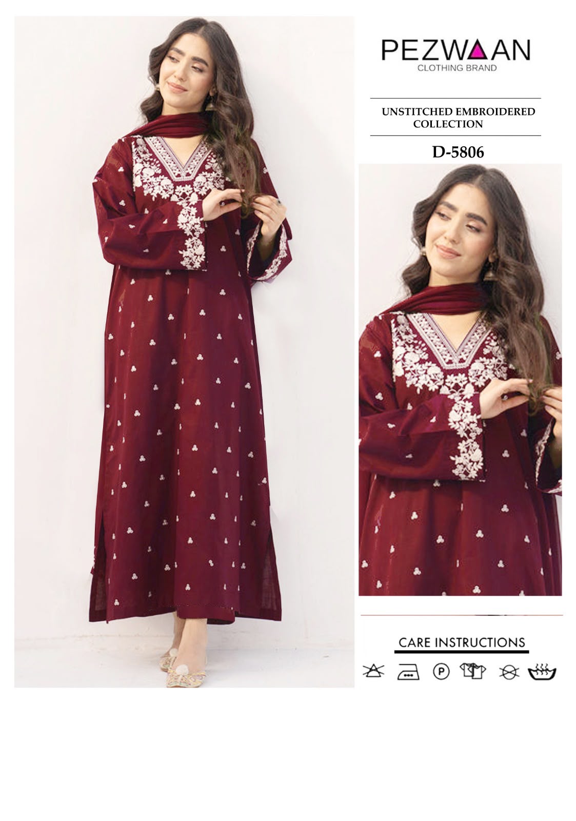 2 Piece - Unstitched Dhanak Embroidered Suit
