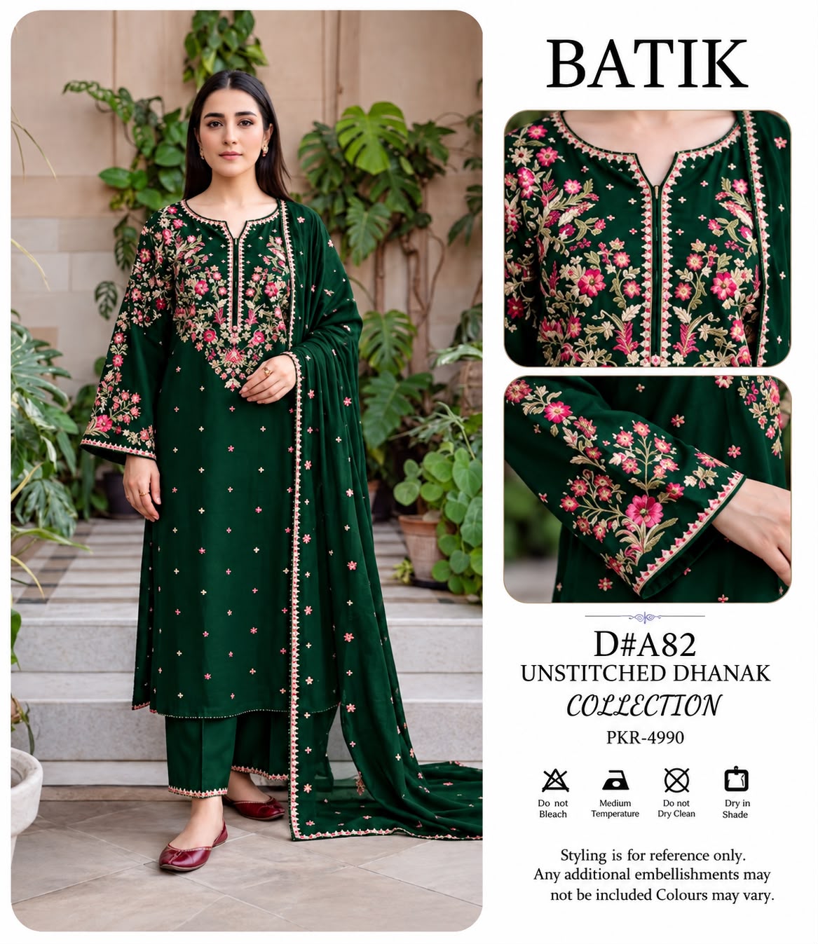 Batik Winter Olive – 3PC Unstitched Dhanak Embroidered Suit