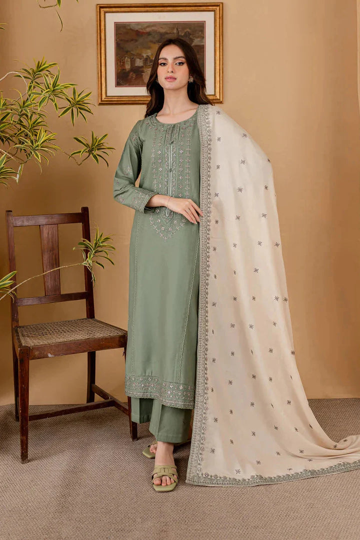 Sapphire 3-Piece Embroidered Suit with Dhanak Shawl