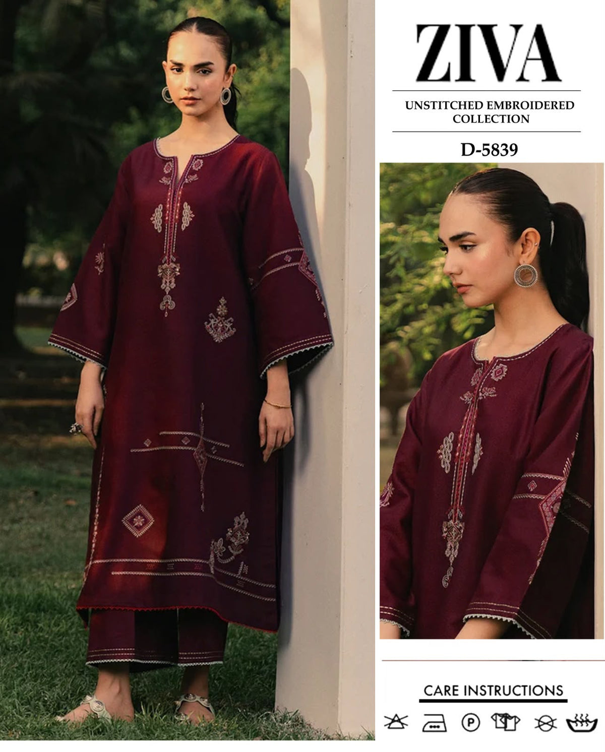 ZIVA 2 Piece - Unstitched Dhanak Embroidered Suite