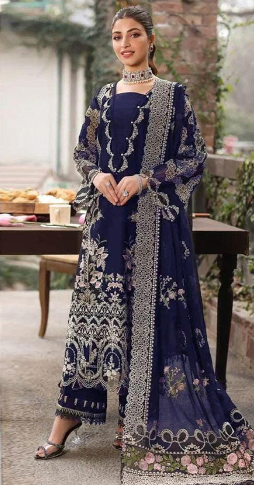 KAHF - Dhanak 3-Piece Unstitched Embroidered Suit