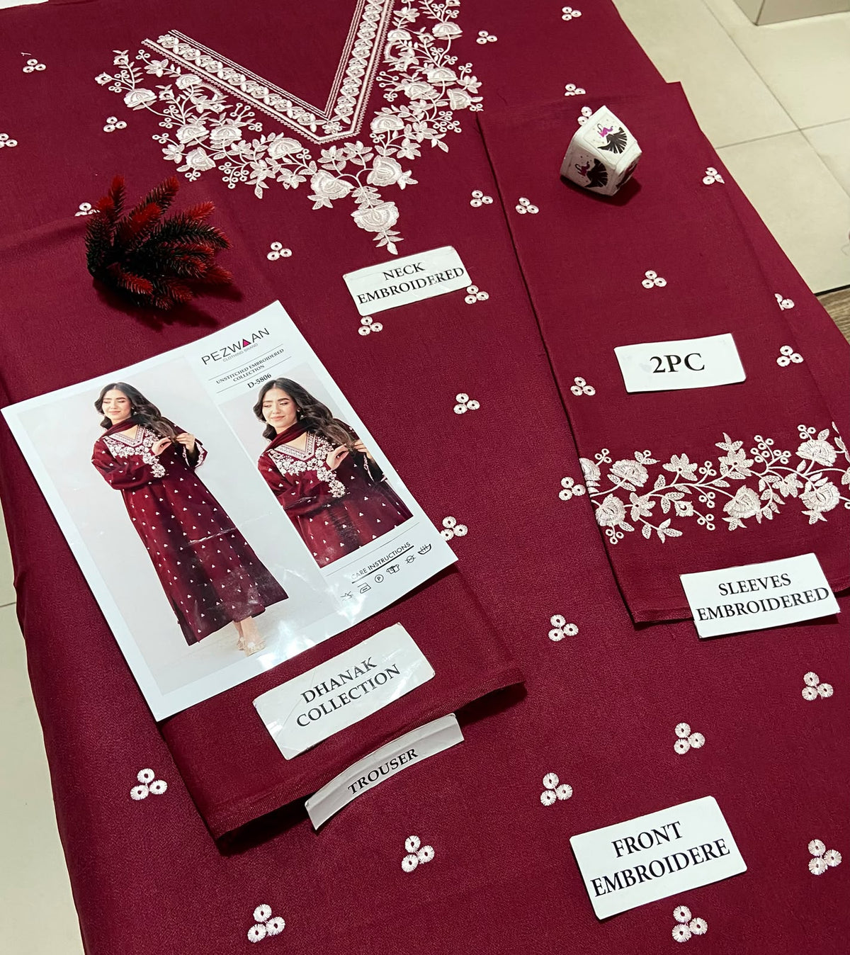 2 Piece - Unstitched Dhanak Embroidered Suit