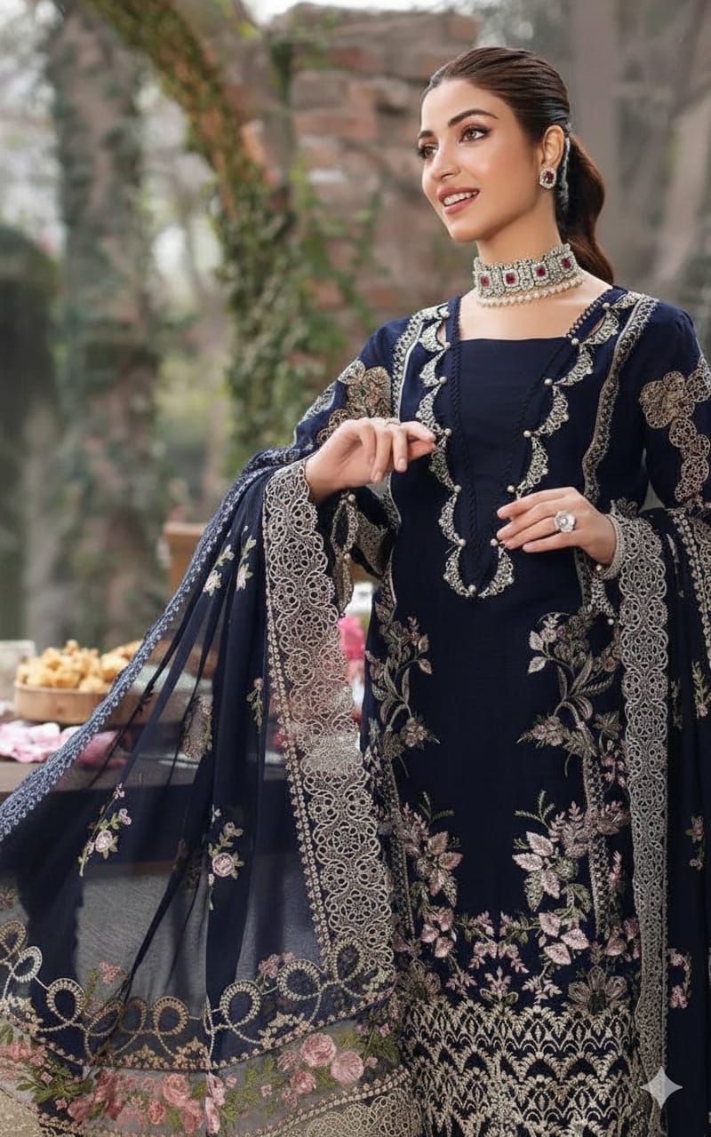 KAHF - Dhanak 3-Piece Unstitched Embroidered Suit