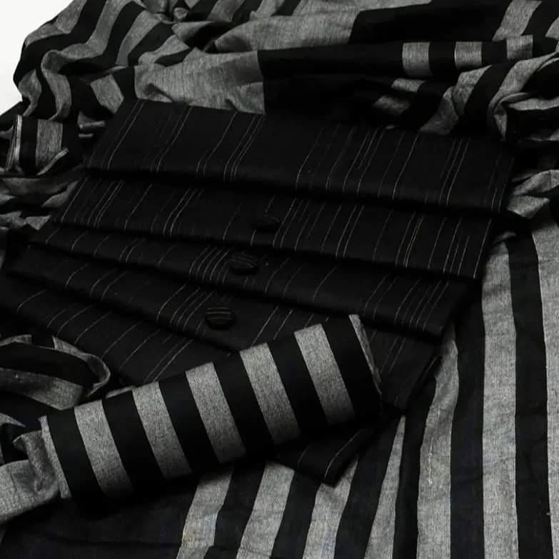 Khaadi Multani Susi 3 Piece Unstitched Suit – Black & Grey