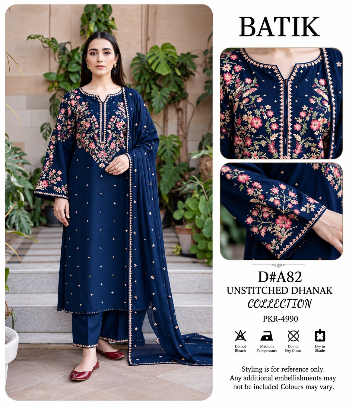 Batik Winter Midnight – 3PC Unstitched Dhanak Embroidered Suit
