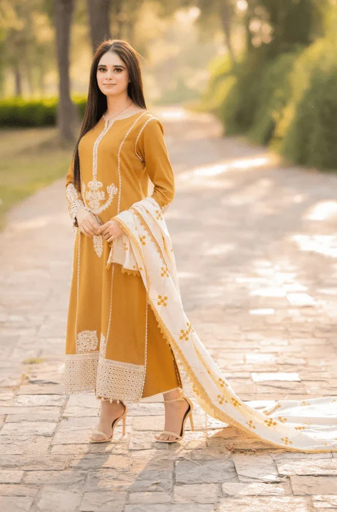 MARIA.B - 3PC Dhanak Embroidered Shirt with Dhanak Embroidered Dupatta and Trouser- BFB0455