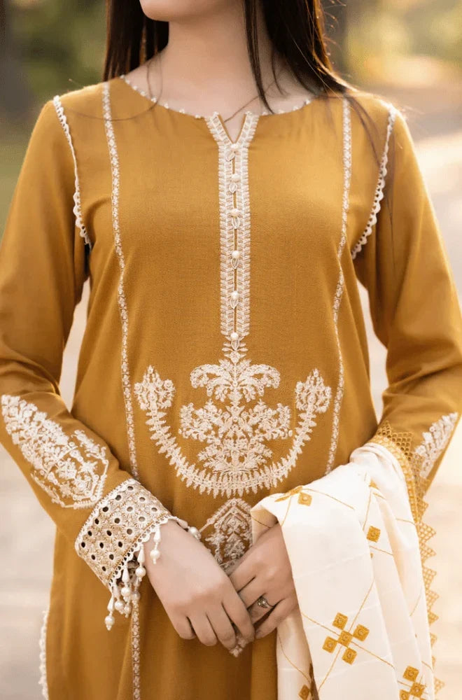 MARIA.B - 3PC Dhanak Embroidered Shirt with Dhanak Embroidered Dupatta and Trouser- BFB0455